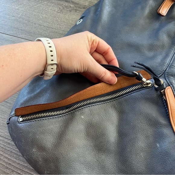 Christopher Kon Womens Bag Blue Leather Tan Brown Straps Slouchy - Picture 7 of 10